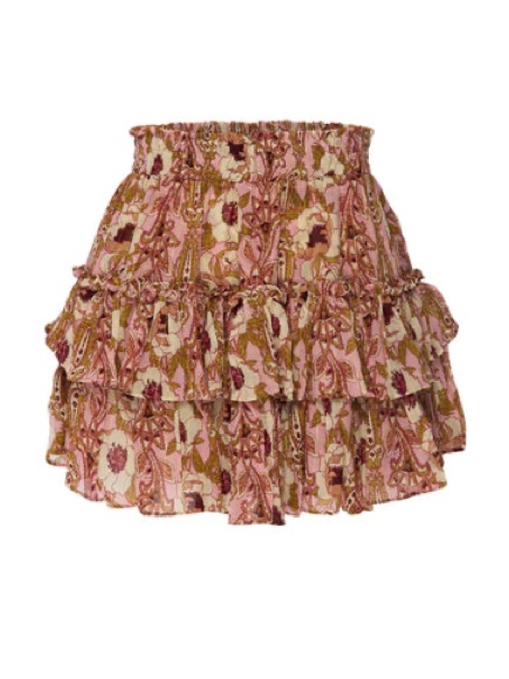 NWT MISA LOS ANGELES PINK FLORAL RUFFLE MINI SKIRT WITH GOLD GLITTER THREADING